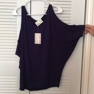 Open shoulder purple top
